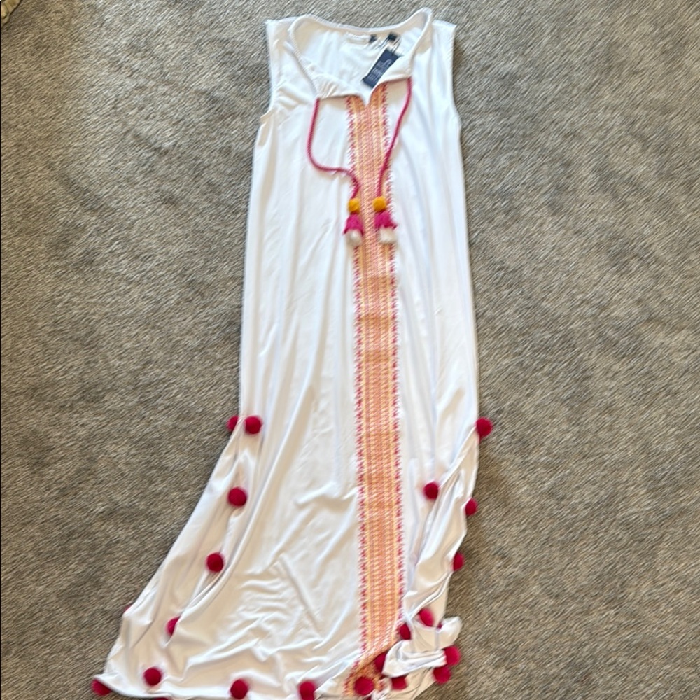 Cabana Life White Maxi Dress with Pink and Orange Accents